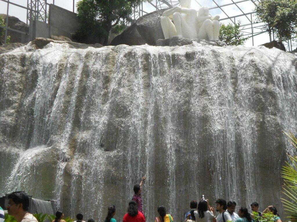 Artificial waterfall inside the birds enclosure 'wings'