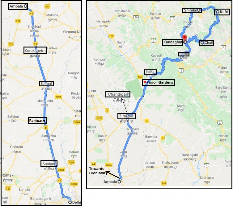 Delhi Chail Route Map