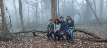 Family picture amid pine Forest